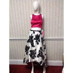 Black, White and Pink Floral 2 Piece Prom Dress